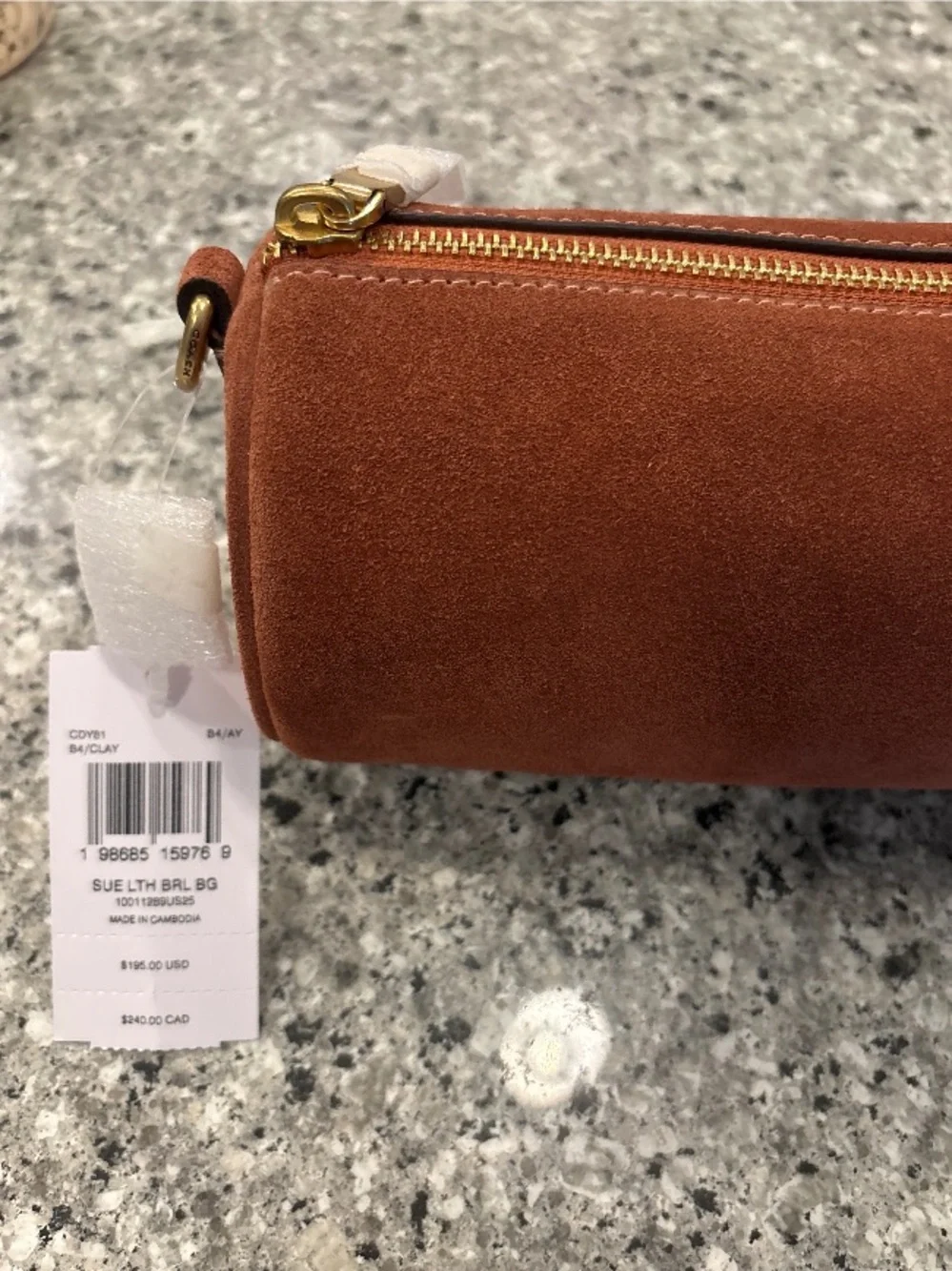 Coach Suede Barrel Shoulder Bag in Clay with Gold Hardware